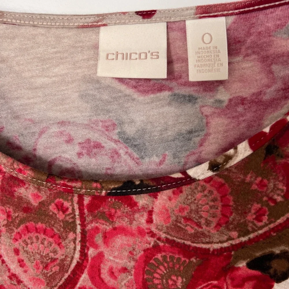 Chicos Size 0 Small Floral Paisley Print Bell Sleeve‎ Top Blouse Soft Knit Boho